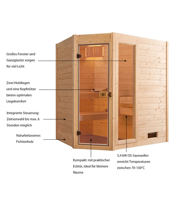 Weka Ecksauna Valida Mit Glastür Und Fenster Inkl. Ofen, Ca. B189/H203,5/T139 Cm – Bild 3