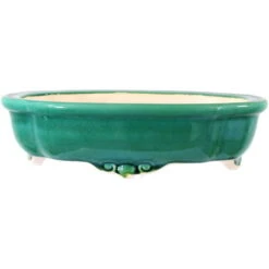 Bonsaischale 33x27x9cm Blaugrün Lotusförmig Glasiert