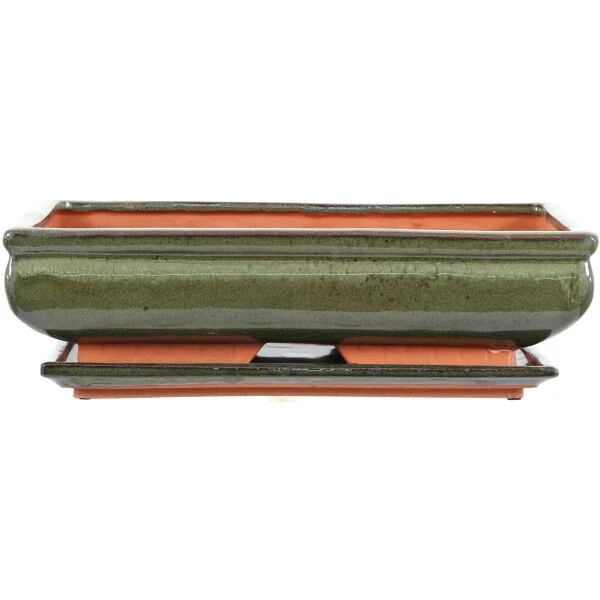 Bonsaischale Mit Untersetzer 33.5x20.5x9cm Grün Rechteckig Glasiert