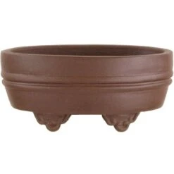 Bonsaischale 9x5.6x3.8cm Handarbeit Dunkelbraun Oval Unglasiert