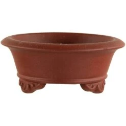 Bonsaischale 10x10x4cm Handarbeit Antik Rotbraun Rund Unglasiert